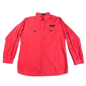 Simply Southern Shirt Men's XL Coral Embroidered Vented Pockets Outdoors Fishing